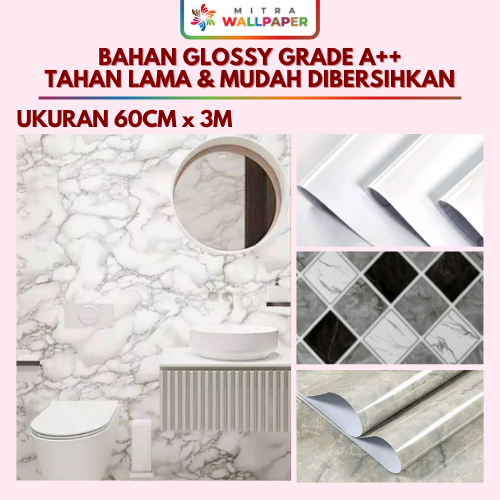 Wallpaper Stiker Dinding Motif Marmer Glossy Black And White Dekorasi Dinding Kamar Tidur Aesthetic