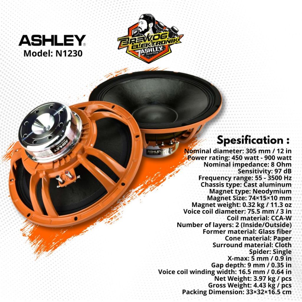 ORIGINAL PRODUK ASHLEY SPEAKER 12INCH N1230