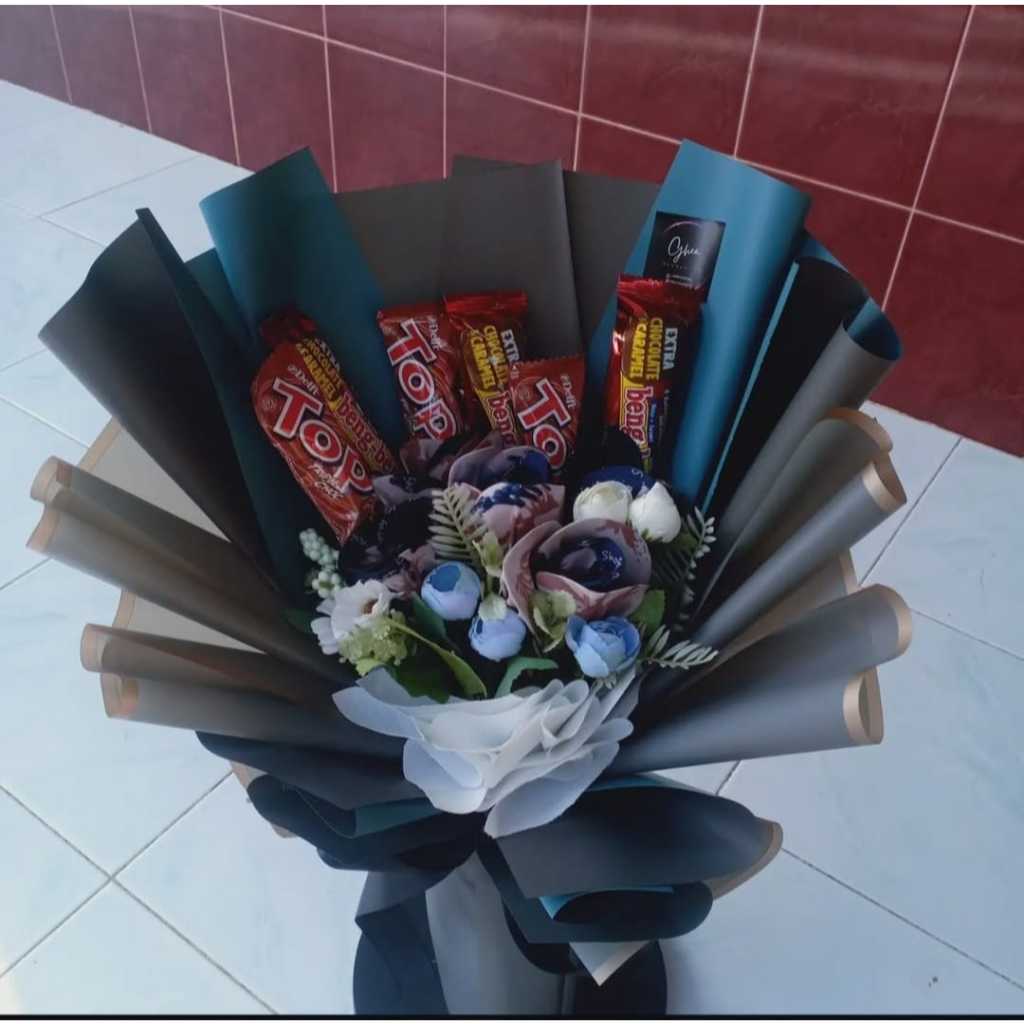 BUKET JILBAB MOTIF MIX SNACK / KADO ULTAH / KADO BUAT GURU / BUKET JILBAB