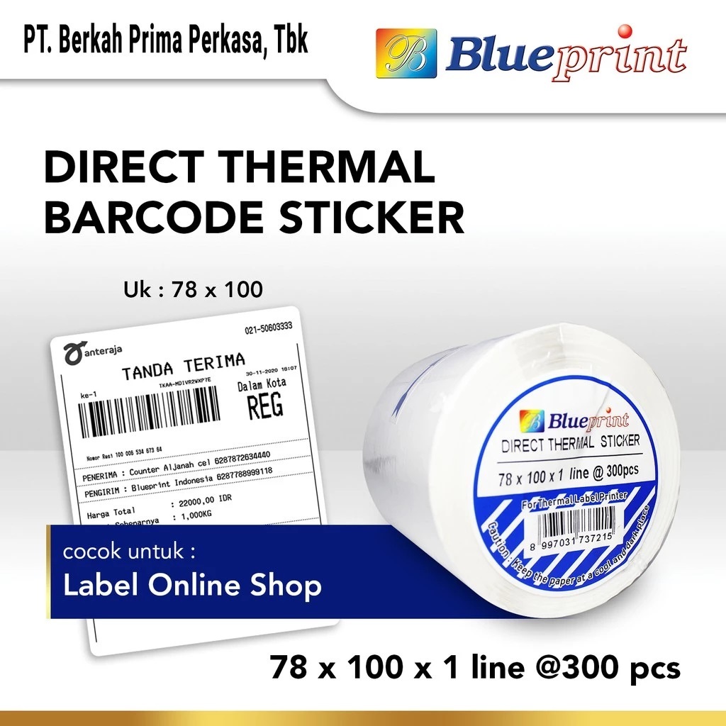 

Direct Thermal Sticker Label Resi Online Shop 78 x 100 Blueprint 78x100 mm ( 1 bgks = 3 roll @ 100 pcs)