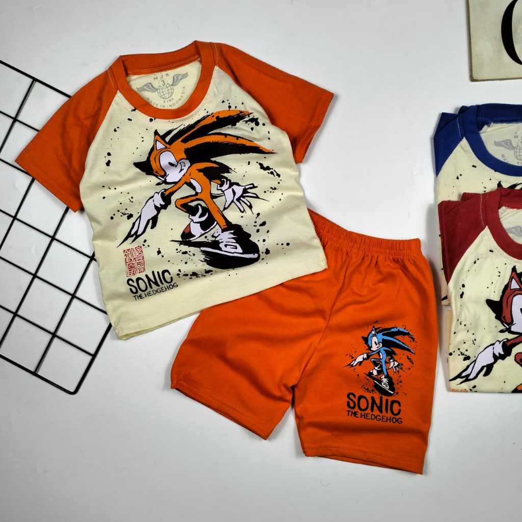Stelan Baju Anak/Kaos Anak Laki Dan Perempuan/Baju Kaos Stelan/Sonic Warna Lengan Pendek