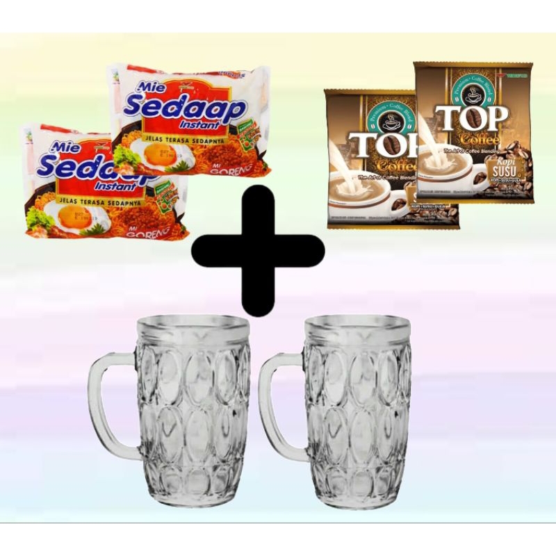 

gelas besar + mi sedap + top kopi
