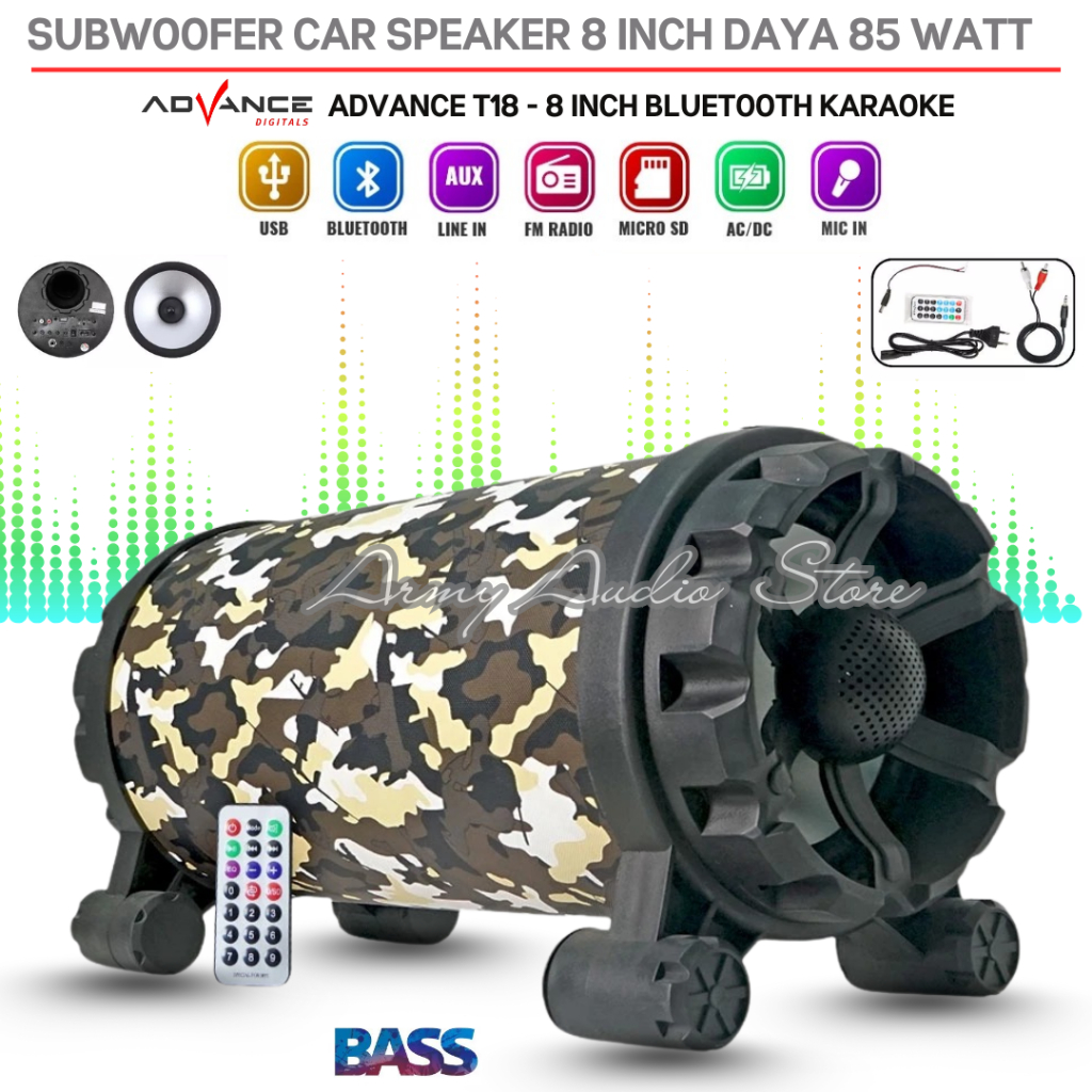 Speaker Subwoofer Advance T18 - 8 Inch Bluetooth Karaoke | Subwoofer Car Speaker 8 Inch Daya 85 Watt