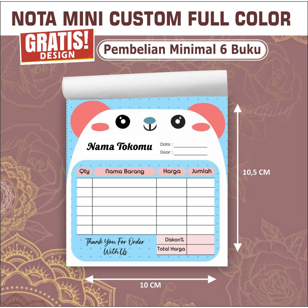 

nota mini cocok untuk jual online shop free design / nota costum full color