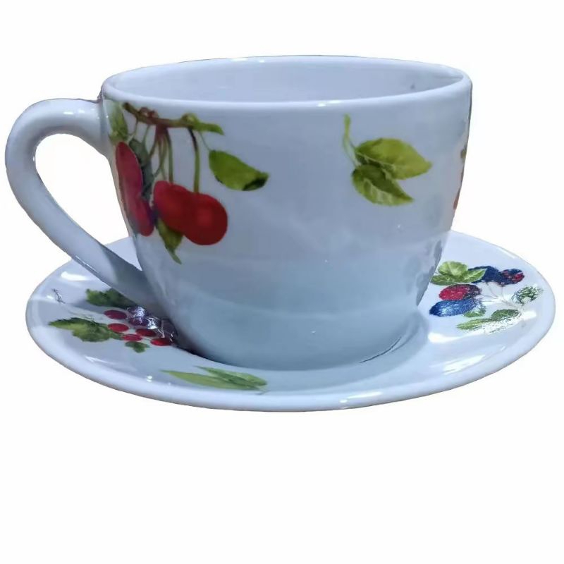 Cangkir Keramik Full Fruit- Set isi 6pcs + Tatakan cangkir Teh cangkir Kopi Gelas Tamu Gelas lucu Ha