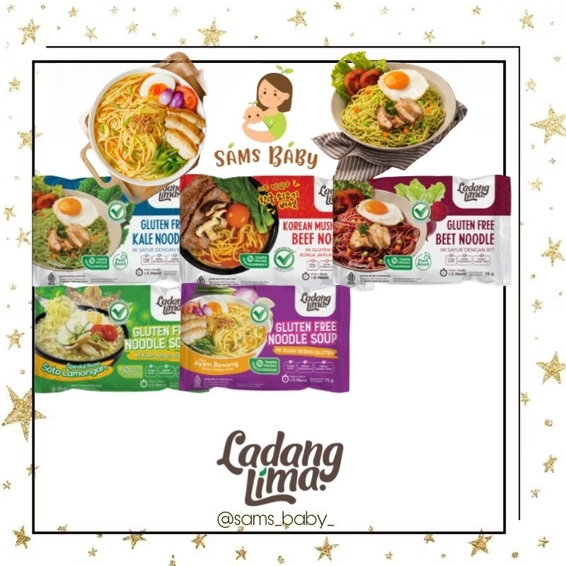 

Ladang Lima Mie kering sayur organik ladang lima / veggie noodle / Mie Bumbu Ladang Lima / Mie Gluten Free