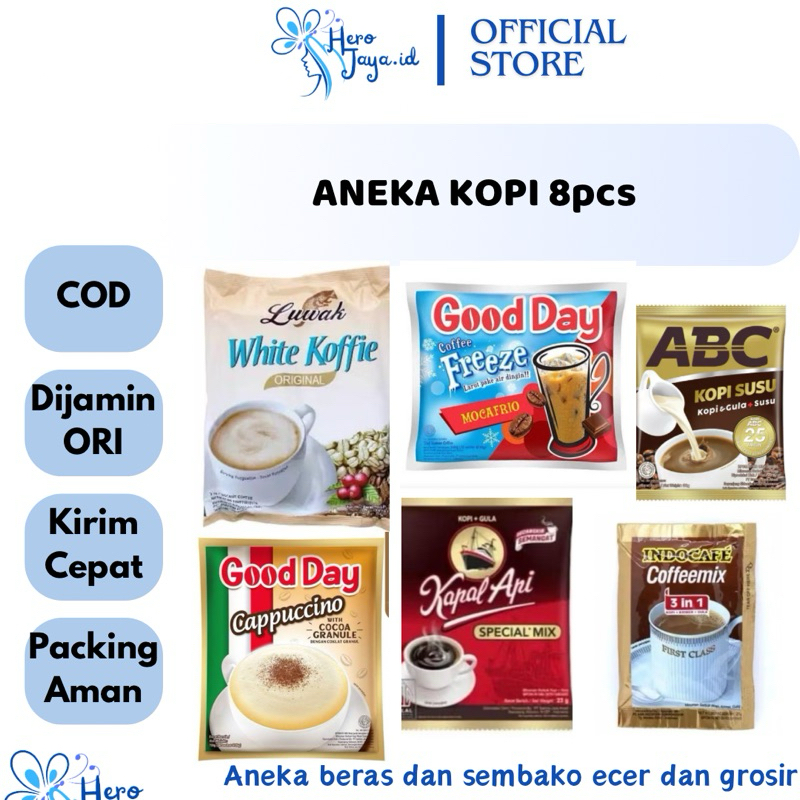 

KOPI KAPAL API SPESIAL MIX GOOD DAY FREZE CAPUCINO INDOCAFE LUWAK WHITE