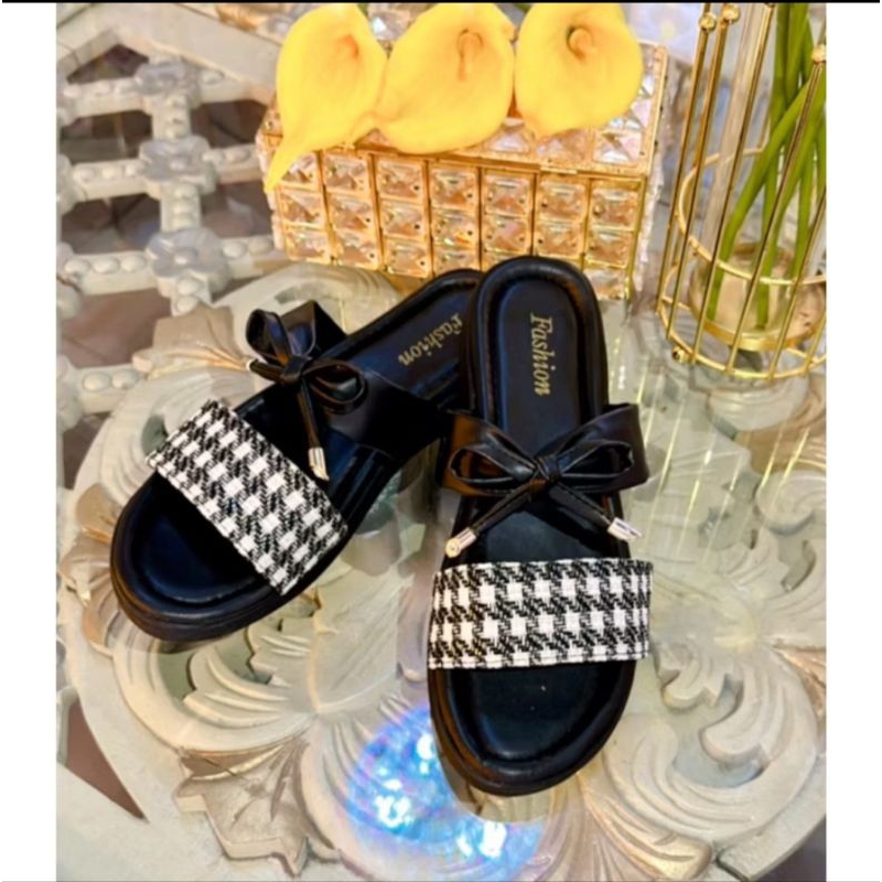Sendal Wedges Wanita Fasion Selop Rajut Kekinian Sandal Wanita Wedges Slop Slip On Casual Remaja Ter