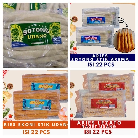 

ARIES Seafood Stick & Nugget | Ekoni Stik Udang, Lezato Naget Udang, Sotong Stik Arema, Sotong Udang | Isi 22 pcs