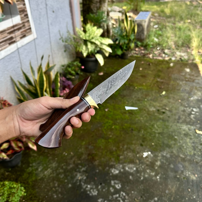 Pisau skinner baja pamor damaskus natural premium