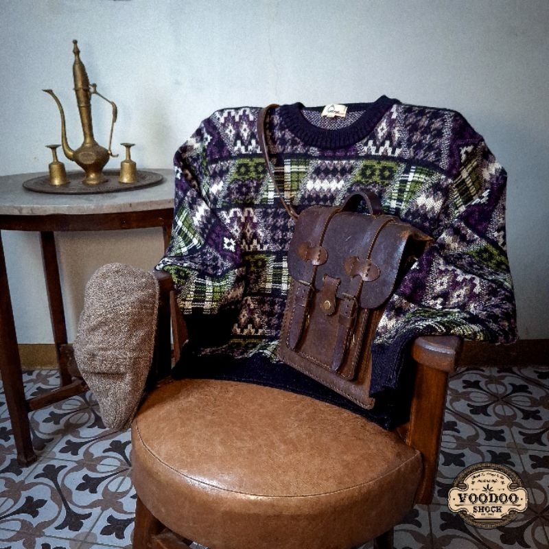 VOODOO - 336 - Vintage Multicolor Stripes Classic Pattern Knit Crewneck Thick Wool Sweater Head Spor