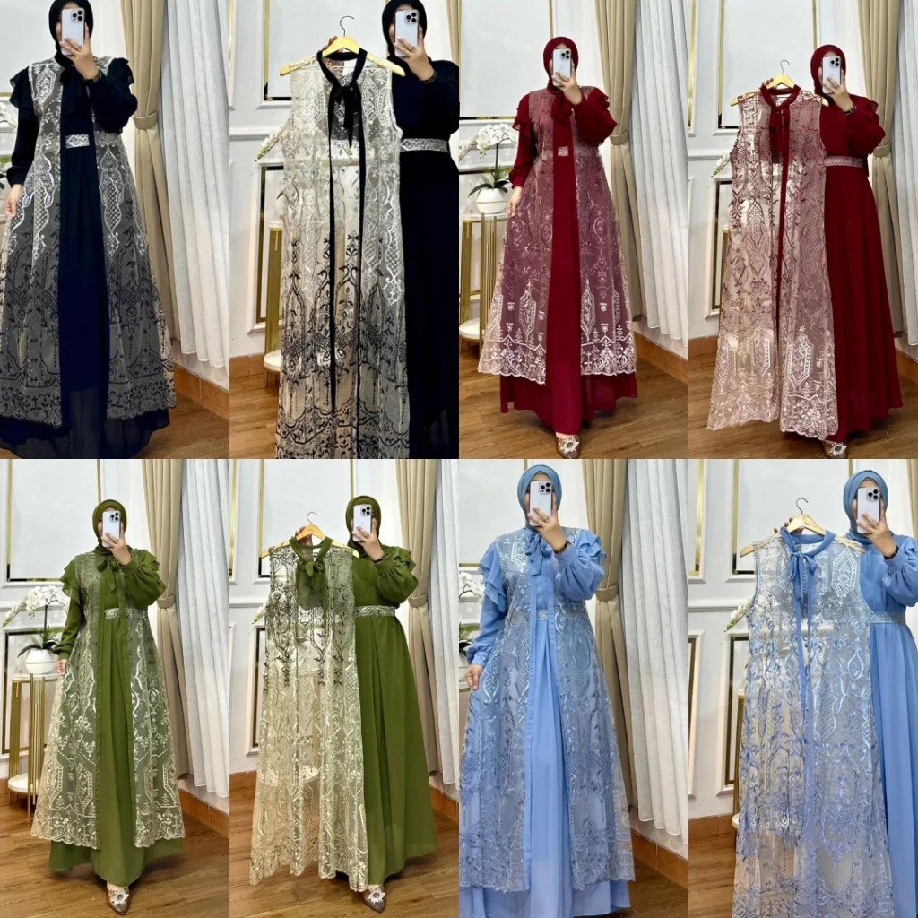 Nashita Dress Gamis Brokat Elegan Model Outer Kekinian untuk Kondangan dan Acara Spesial