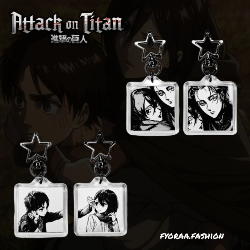 Couple Keychain : Eren Yeager Dan Mikasa Ackerman Anime Attack On Titan/Aot Gantungan Kunci Tas Mang
