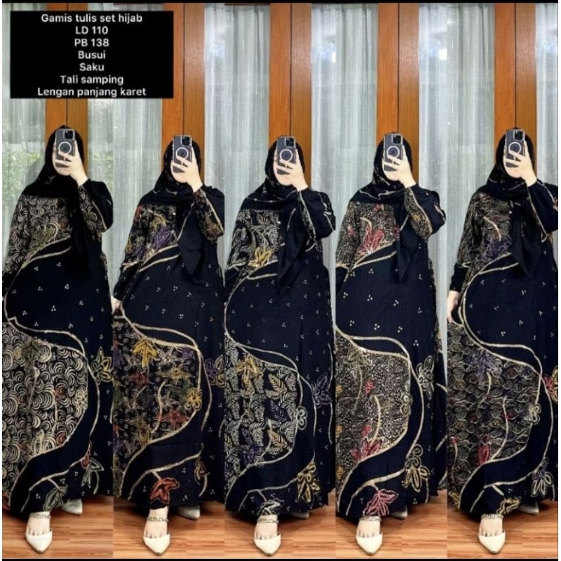 Gamis Setorjoan Set Hijab batik tulis babar pindo Pekalongan