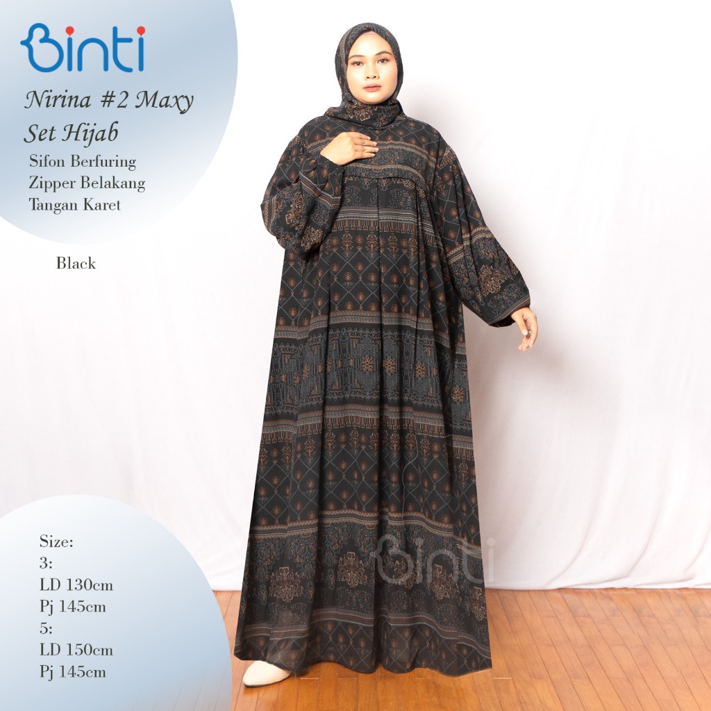 DRESS JUMBO LD 130 3XL XXXL LD 150 SIZE 5XL NIRINA BAHAN SIFON BERFURING By BINTI FASHION MUSLIM GAM