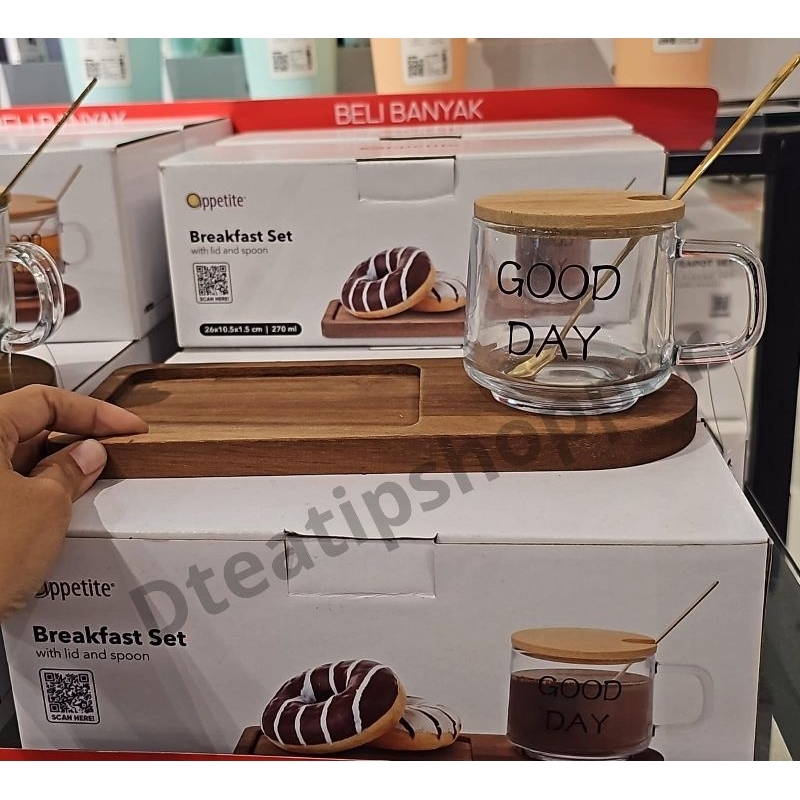 Informa breakfast set Nero || mug coffe + tray kayu + sendok