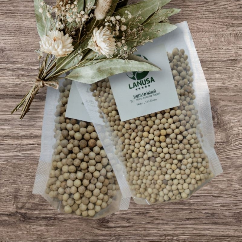 

BIJI LADA PUTIH MUNTOK UTUH 1 KG | BIJI LADA PUTIH BANGKA | WHOLE WHITE PEPPER | MUNTOK WHITE PEPPER | LADA PUTIH KUALITAS SUPER | 100% PREMIUM QUALITY WHITE PEPPER | LANUSA WHITE PEPPER | LADA PUTIH MERK LANUSA