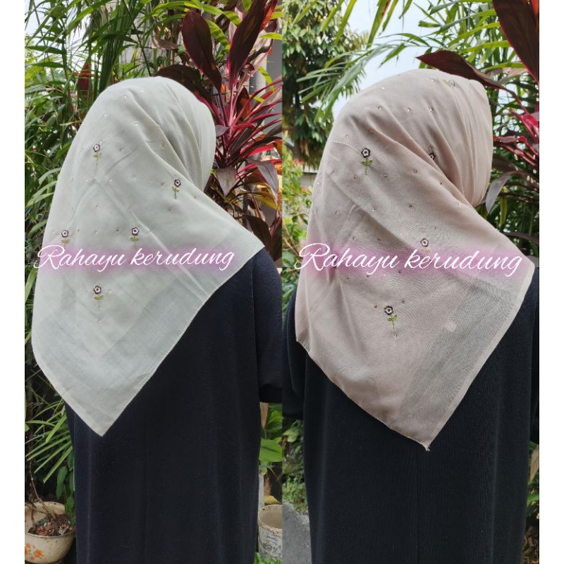Hijab segi empat payet bunga bordir swarovski /Hijab paris premium payet bordir Bunga
