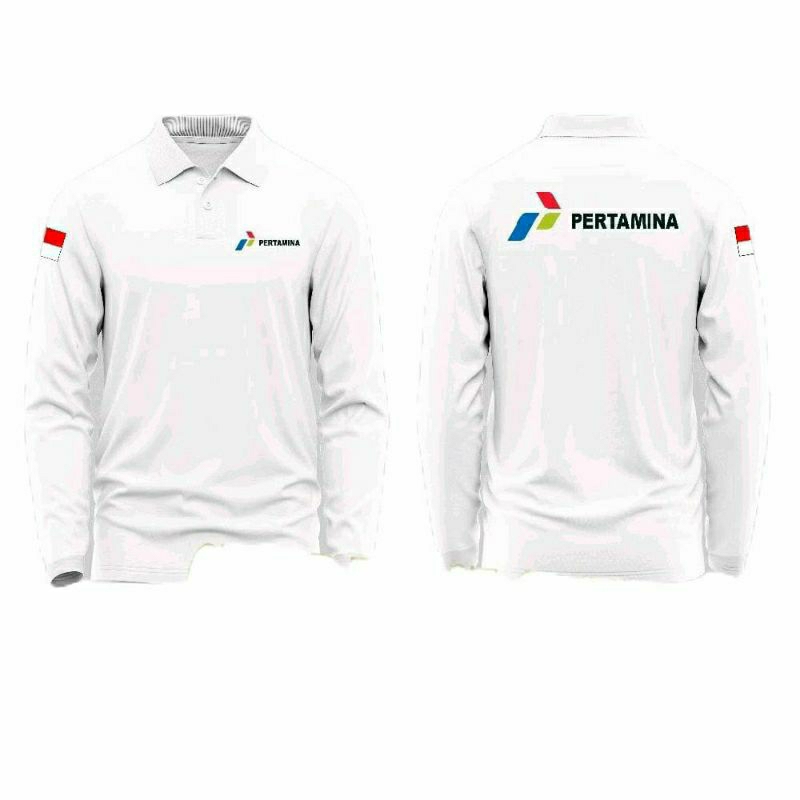 KAOS BERKERAH LENGAN PANJANG PERTAMINA LOGO BENDERA DI LENGAN