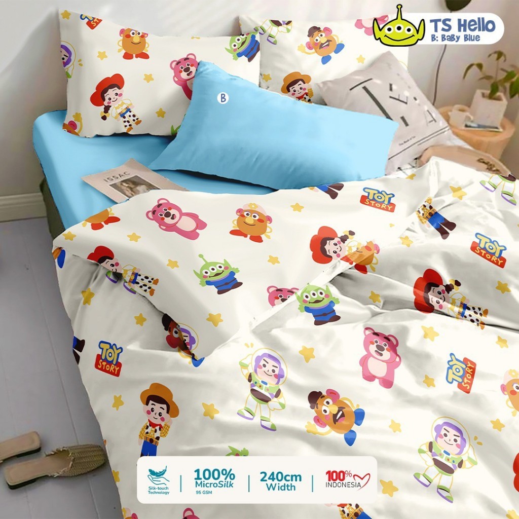 Sprei Bedcover Seprei Anti Geser Karakter Anak Toy Story Cream Ukuran Lengkap