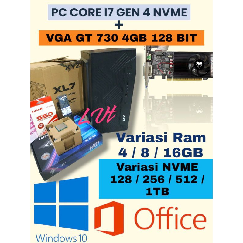 CPU RAKITAN CI7 GEN 4 / PC RAKITAN CORE I7 GEN 4 + VGA 4GB RAM 16GB / NVME 512 GB BARU