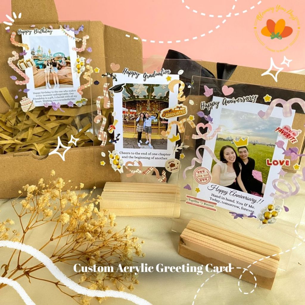 Stand Akrilik Bunga Kering | Kado Wisuda | Kado Ulangtahun Kado Akrilik Custom/ Kado Ulang Tahun Akr