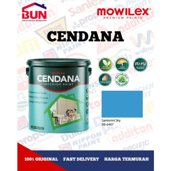 Mowilex Cendana Interior Paint Cat Tembok 5 Kg - SANTORINI SKY (TINTING)