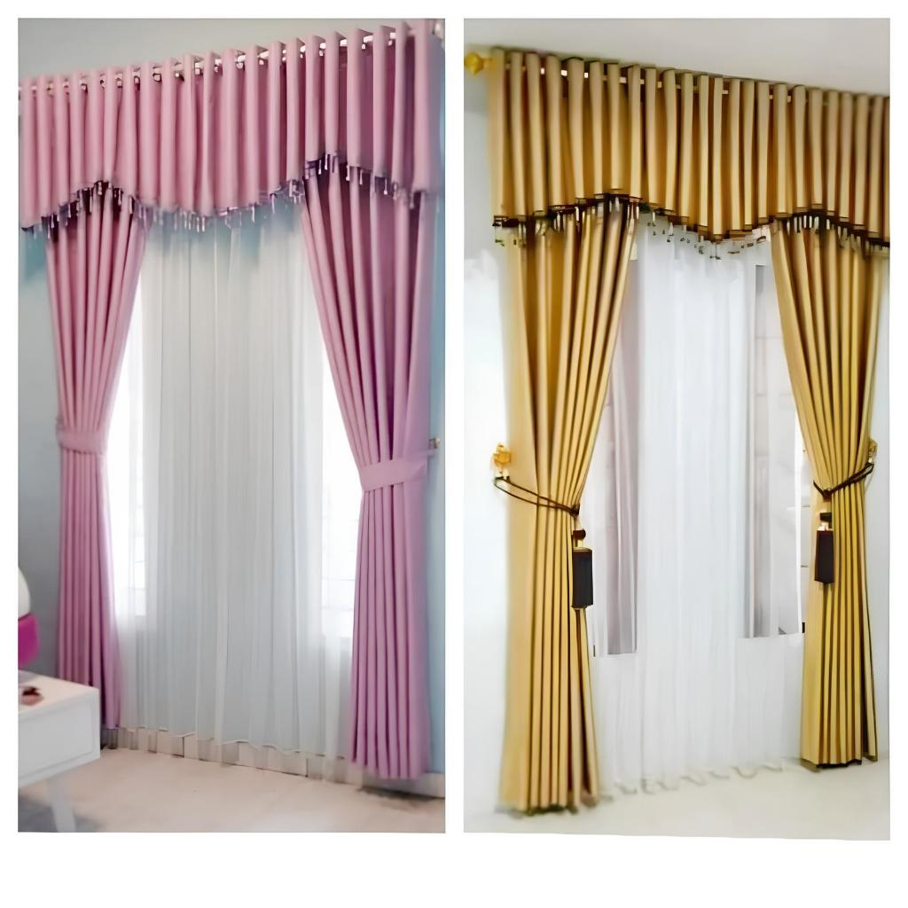 Gorden Pintu Tengah Ruang Tamu Poni Mewah Satu Set Terbaru Blackout Tebal (import)