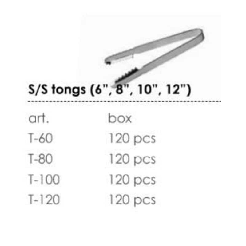 Tanica Ice Tong T60,T80,T100,T120 / Food Tong Ice Cube / Sugar Tong / Alat Capit Stainless Steel Teb