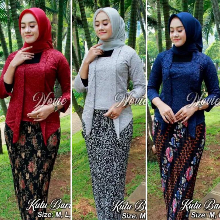 55TERMURAH SETELAN KEBAYA KUTU BARU BRUKAT MIX ROK PLISKET BATIK PANJANG DEWASA  BAJU KEBAYA MUSLIM 