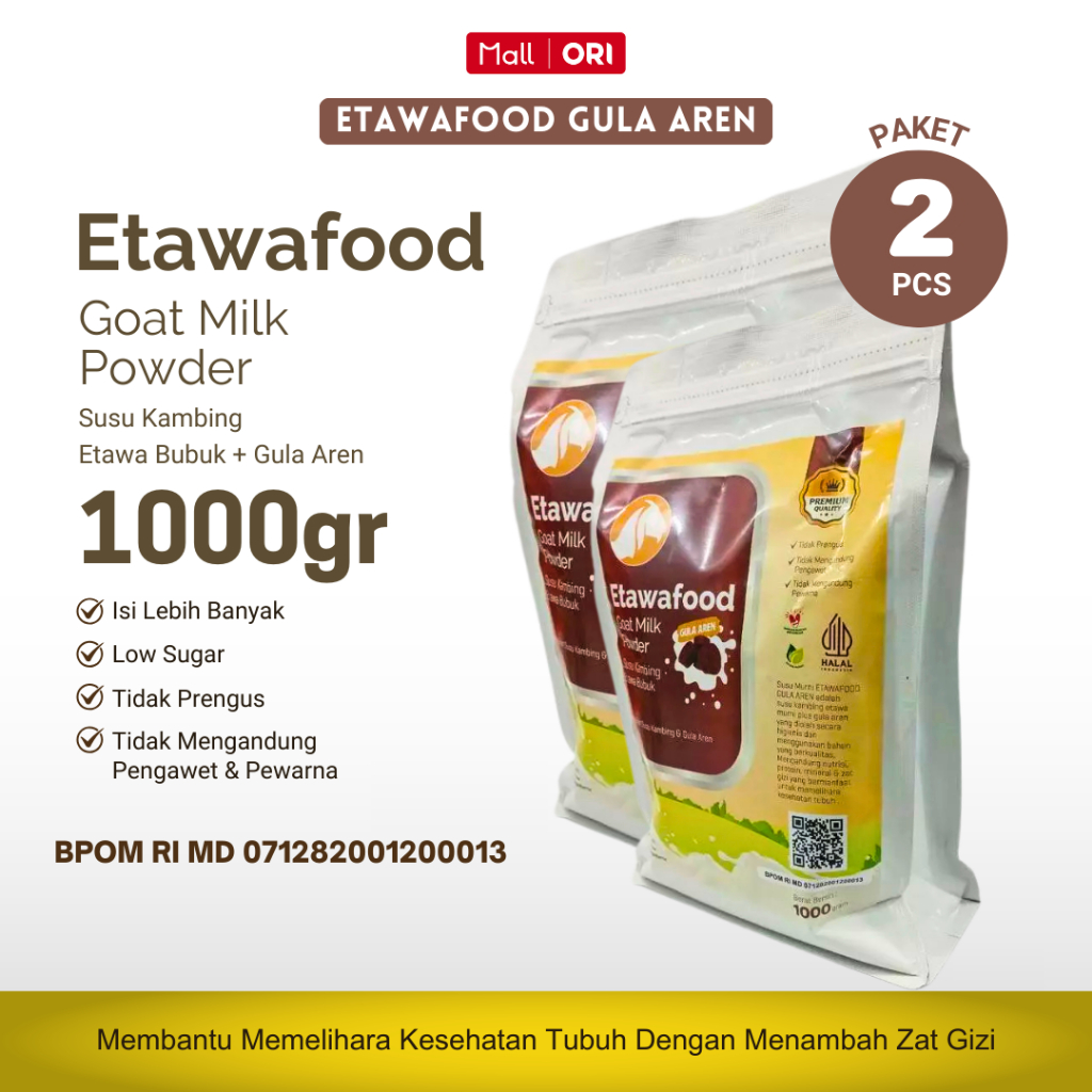 

PAKET 2 ETAWAFOOD - Susu Kambing Etawa Bubuk Rasa Gula Aren 1KG Original Tanpa Pewarna Pengawet