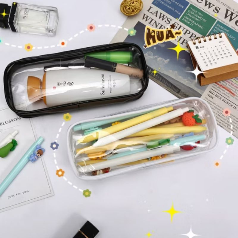 

Qreinashop Kotak/Tempat Pensil Resleting Transparan || Kotak Pensil Lucu Transparan Multifungsi || Pouch PVC Simple Minimalist