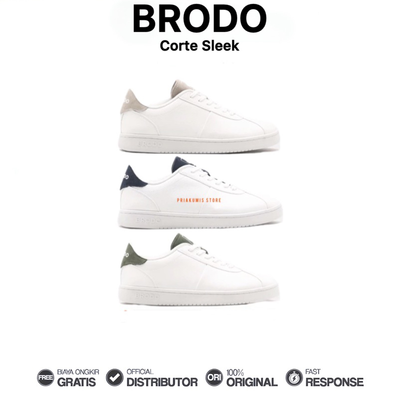 Brodo - Sepatu Corte Sleek Sneakers Casual Putih Unisex Wanita Pria Original 100%