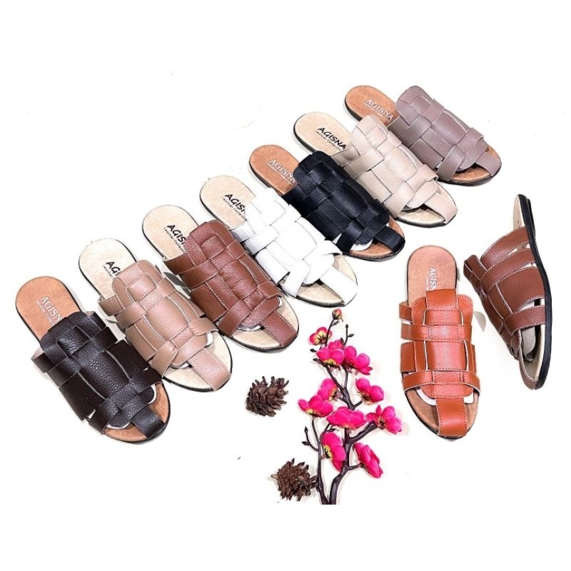 sandal tutong wanita kulit sapi asli sukaregang garut bustong wanita flat