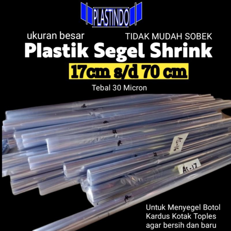 

SHRINK BESAR 17cm s/d 70cm PLASTIK SEGEL SHRINK PVC FILM BENING TRANSPARAN 250 gram KUAT TIDAK MUDAH SOBEK PLASTIK MENGKERUT KENA PANAS BOTOL KOTAK KARDUS TOPLES HP BUKU PARCEL HAMPERS