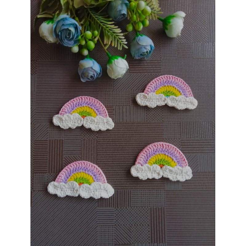 Aplikasi pelangi|aplikasi rajut|hiasan tempel|rainbow|aksesoris