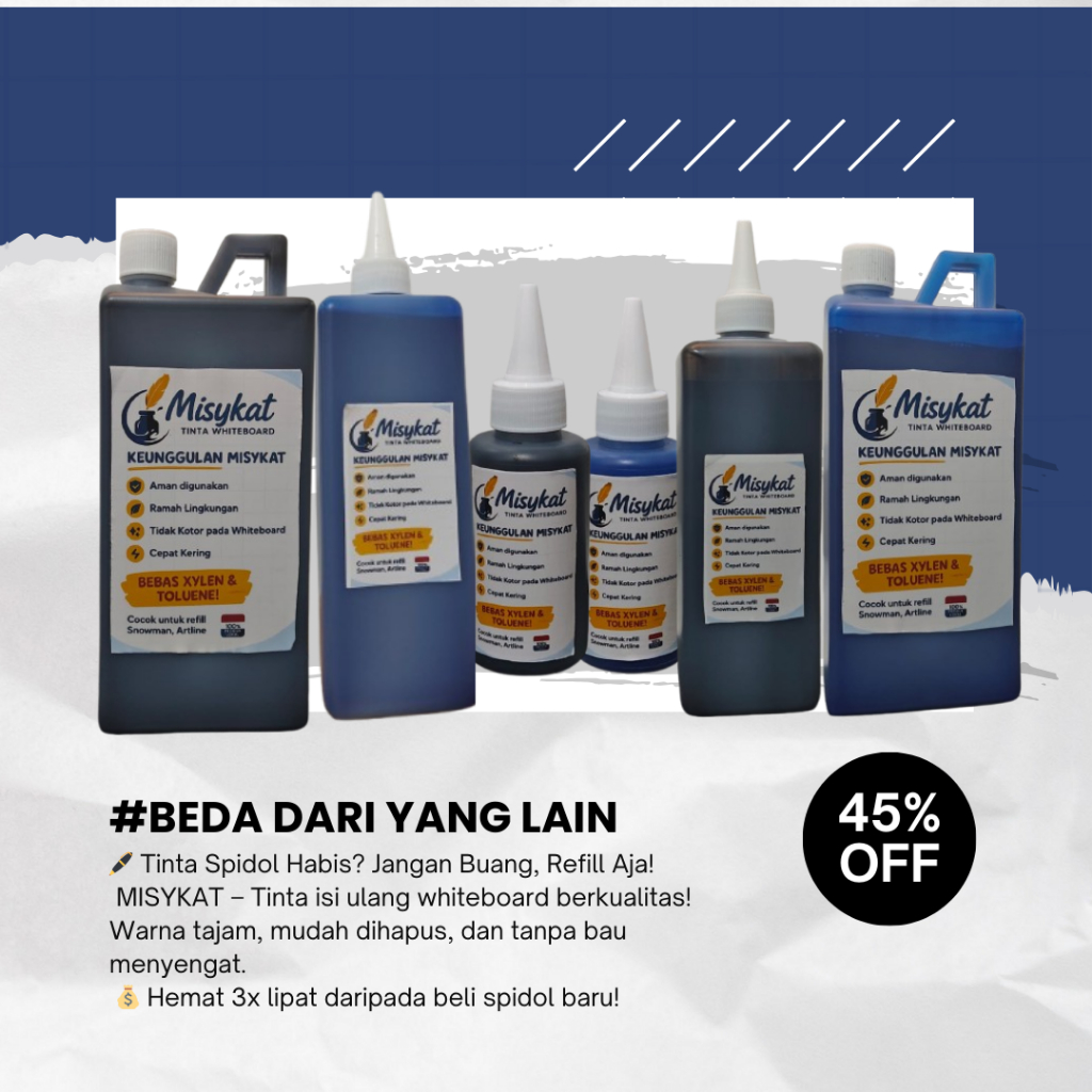 

Tinta Tajam, Hapus Gampang – Tinta Whiteboard MISYKAT Solusinya!”