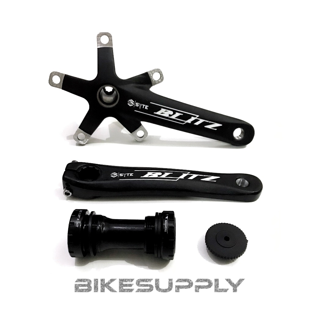 Crank Arm + BB Hollowtech 2 HT 2 Sepeda Merk SYTE Blitz Warna Hitam Material Alloy Panjang 170 mm BC