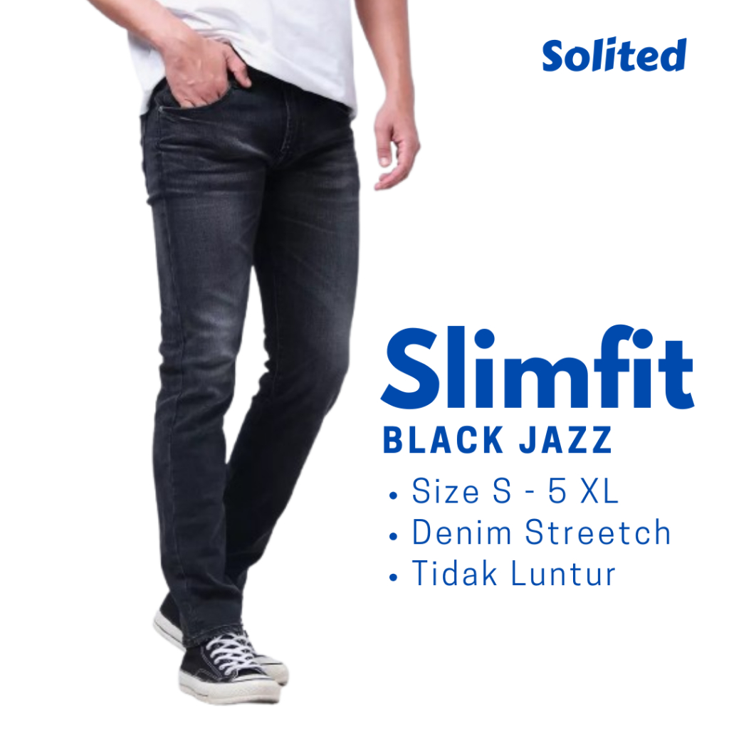 Celana Jeans Pria Slimfit Denim Black Jazz Size S - 5XL