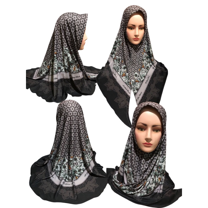 Jilbab instan Printing motif bunga / Kerudung instan ukuran standar / Serudung Printing Bunga