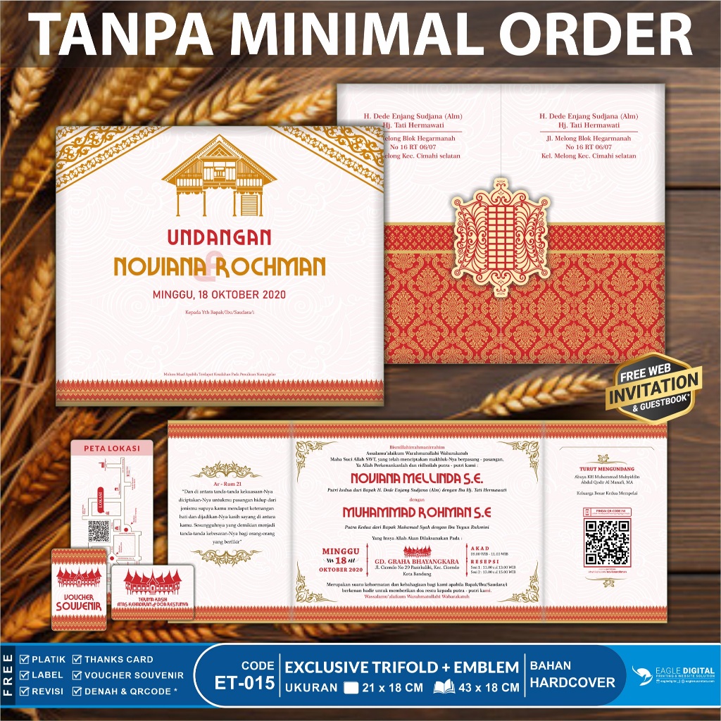 ET014 | Adat Aceh | Hardcover Trifold Lipat Tiga I Undangan Pernikahan Tanpa Minimal Order | Free Un