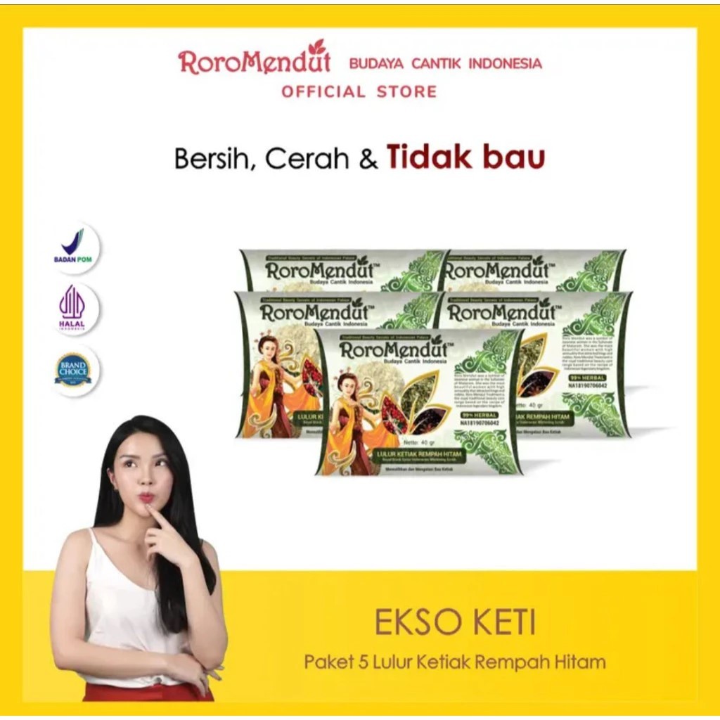 RORO MENDUT PAKET KETIAK (5x Lulur Pemutih Ketiak Rempah Hitam) Whitening Underarm Brightening Scrub