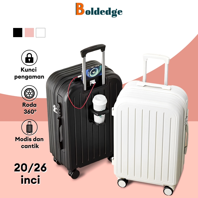 BoldEdge Dilengkapi Port Charging Tempat Minum Sistem Ritsleting Koper Travel Hardcase ABS PC