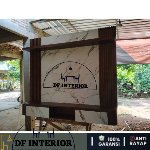 Backdrop tv Set meja marmer wpc mewah