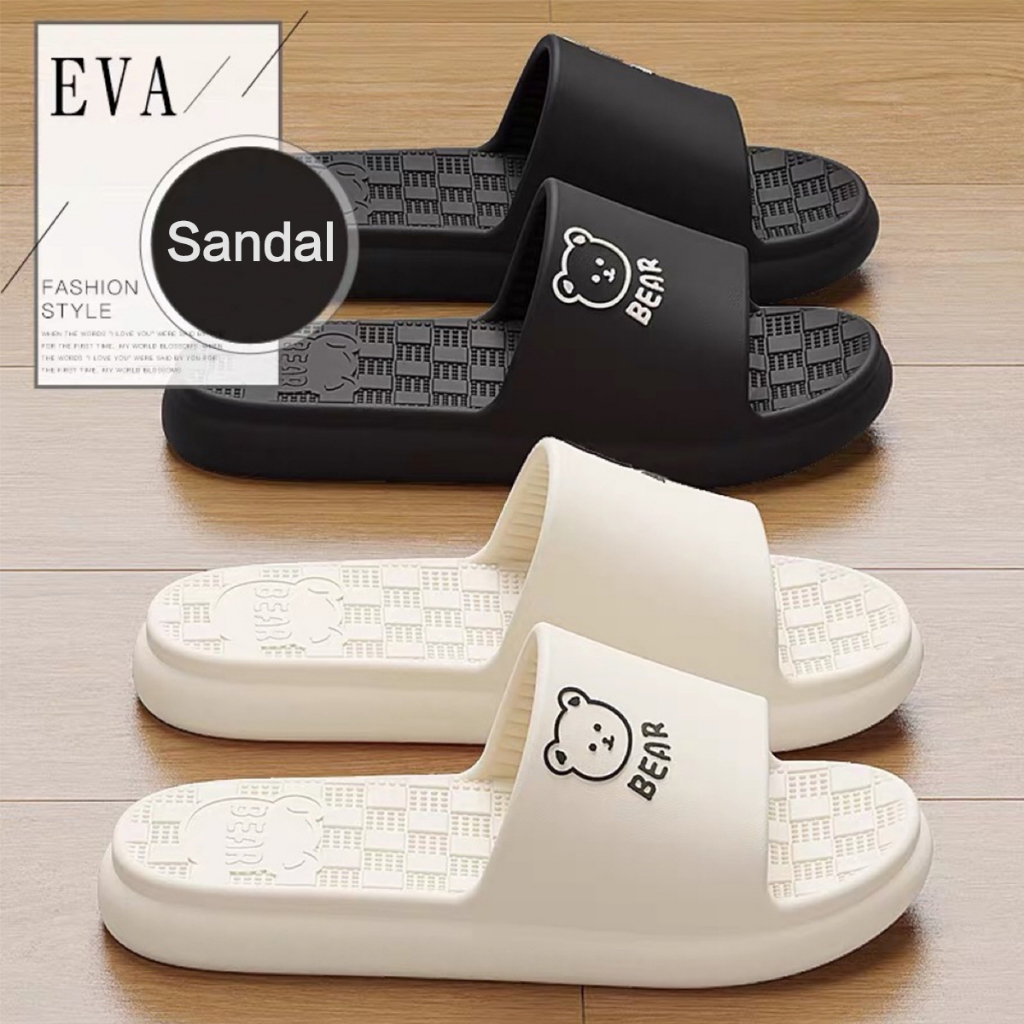 Sandal Wanita Pria Kekinian Empuk Sendal Laki Jelly Rumah Sepatu Sendal Slop Cowo  hitam putih