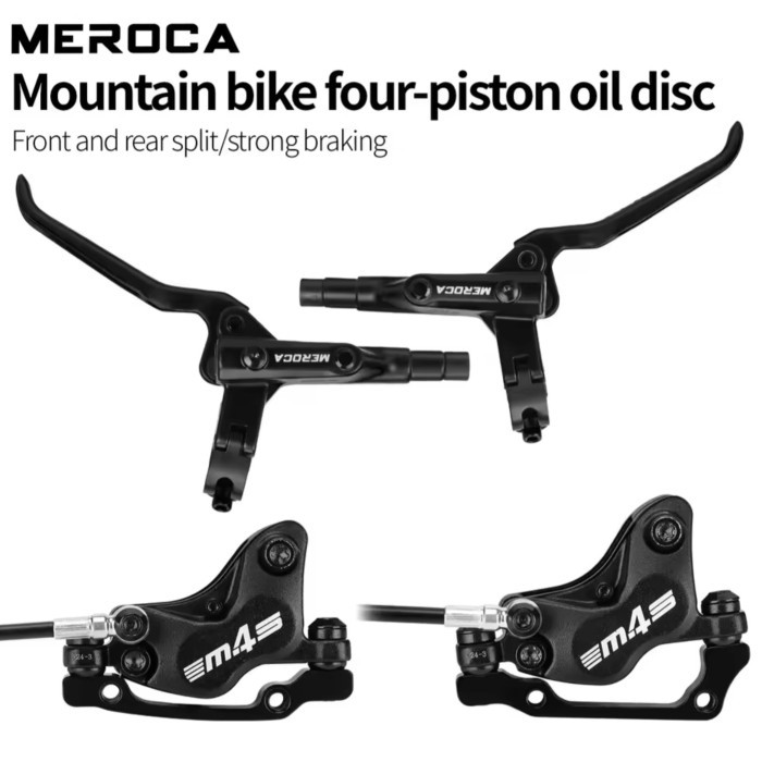 MEROCA Rem Cakram Hidrolik Sepeda Gunung 4 Piston Rem Cakram Sepeda Awet Tahan Lama Dan Pakem