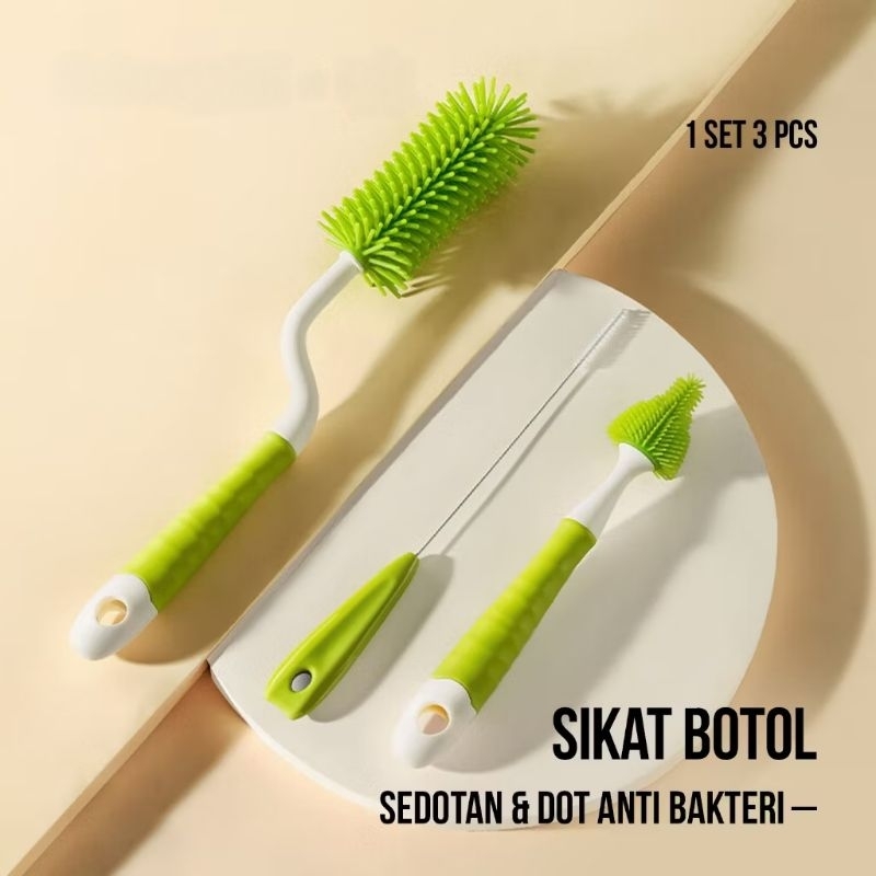 Sikat Botol Silikon 3in1 Sikat Botol Dot dan Sedotan