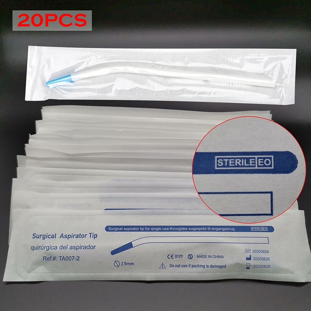 20Pcs Dental Disposable Tips French Curved Straw Bended Dental suction bedah  Alat Dental