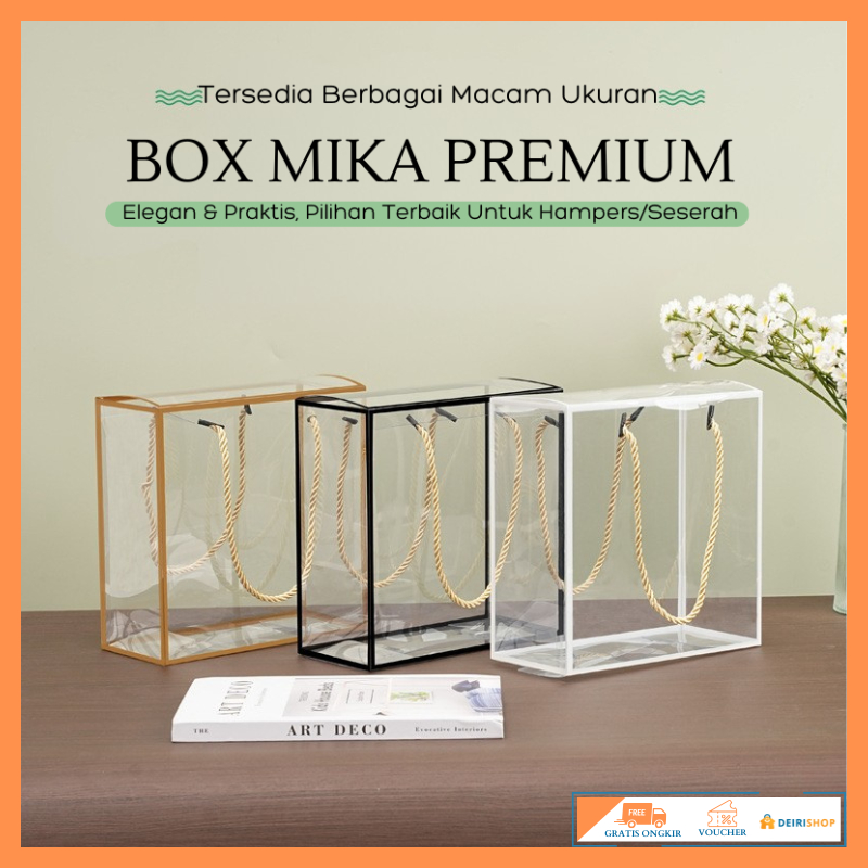 

Box Mika Handle Tali Hampers/ Premium Box Mika Kotak Transparan/Kotak Gift Hampers Imlek/Lebaran/ Natal Christmas /Box Cake/Box Seserahan Dengan Tali Serbaguna