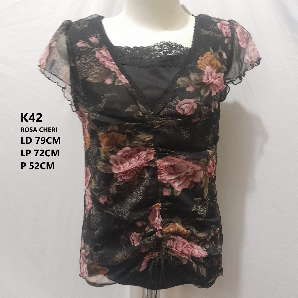 Blouse Wanita Motif Bunga Elegan - K42 Rosa Cheri Lengan Pendek
